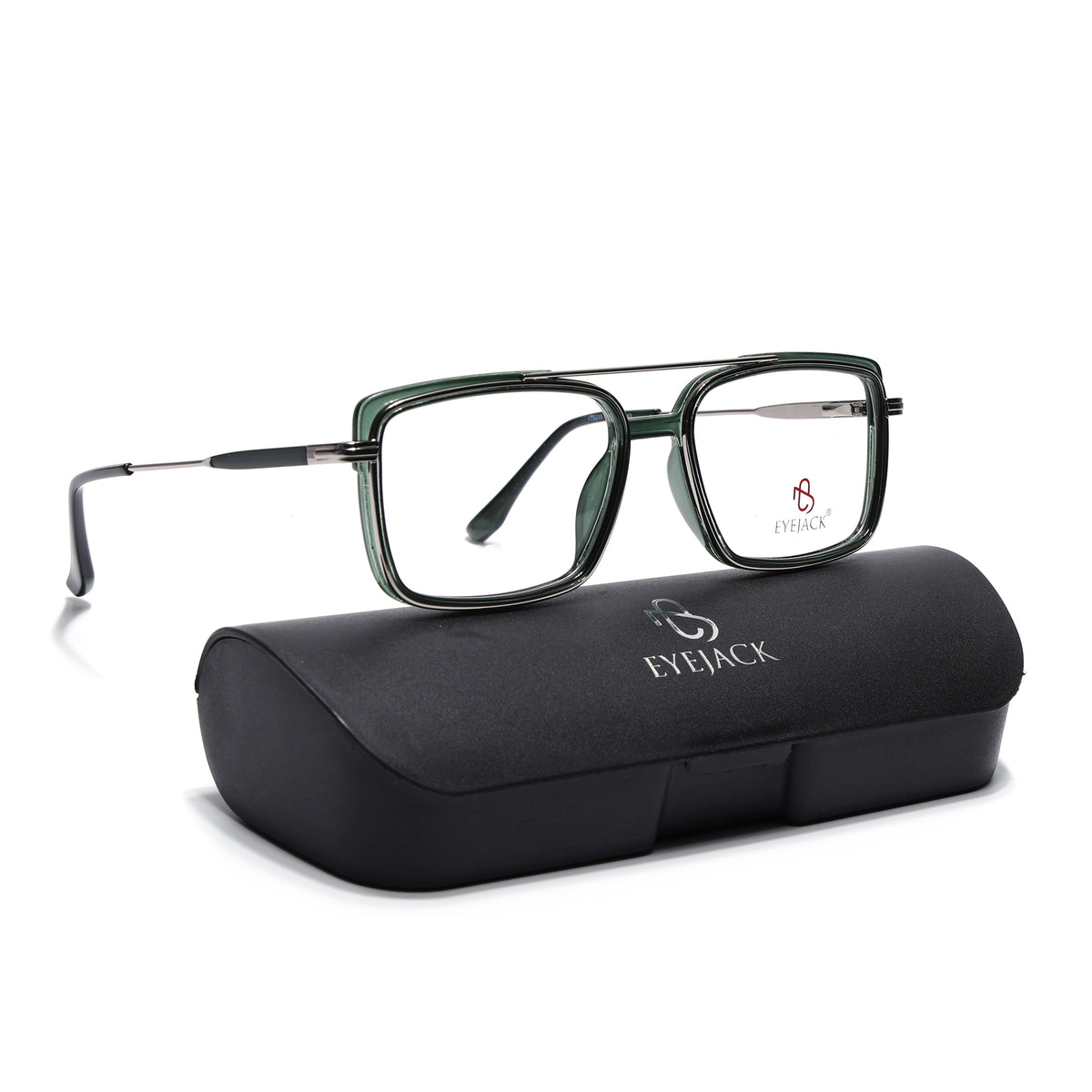 Eyejack Skyline Silver & Green Rectangle Eyeglasses for Men & Women (170205FCL2015-C4)