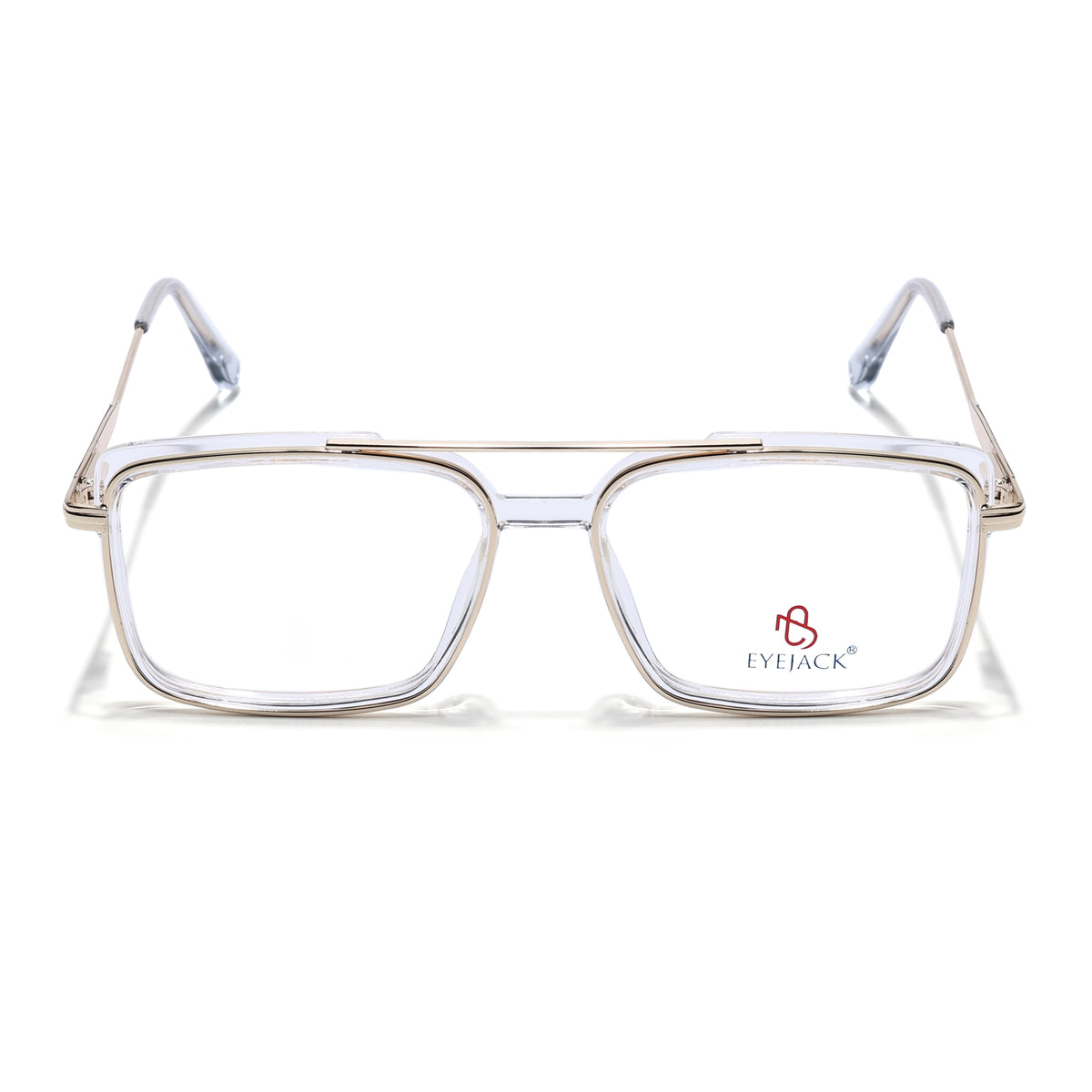 Eyejack Skyline Golden & Transparent Rectangle Eyeglasses for Men & Women (170205FCL2016-C5)