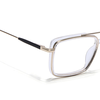 Eyejack Skyline Golden & Transparent Rectangle Eyeglasses for Men & Women (170205FCL2016-C5)