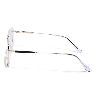 Eyejack Skyline Golden & Transparent Rectangle Eyeglasses for Men & Women (170205FCL2016-C5)