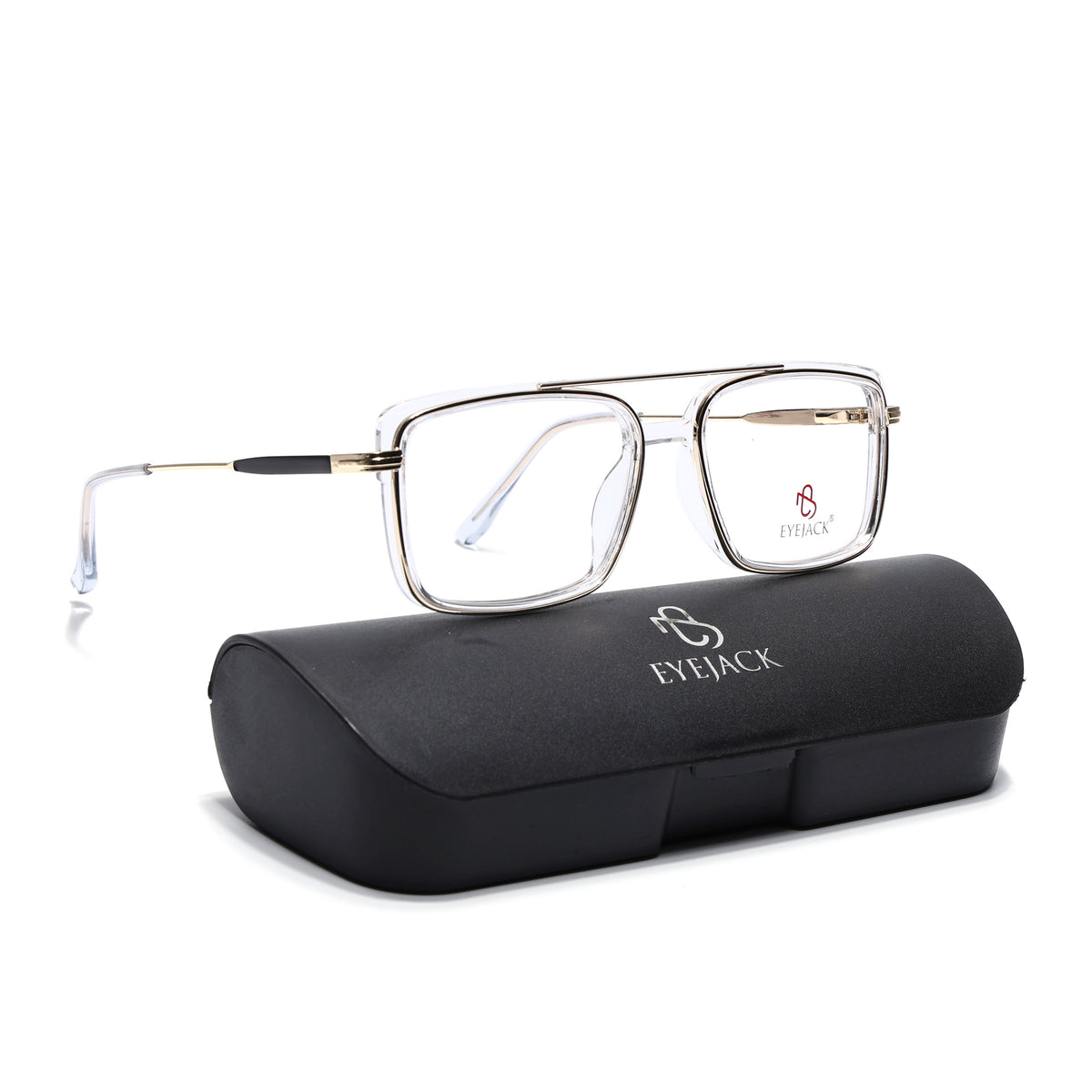 Eyejack Skyline Golden & Transparent Rectangle Eyeglasses for Men & Women (170205FCL2016-C5)