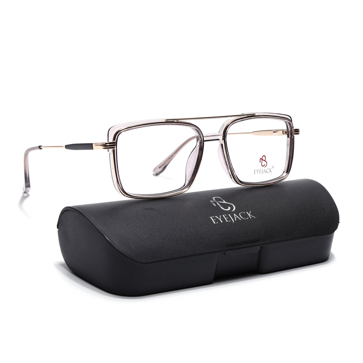 Eyejack Skyline Golden & Grey Rectangle Eyeglasses for Men & Women (170205FCL2017-C6)
