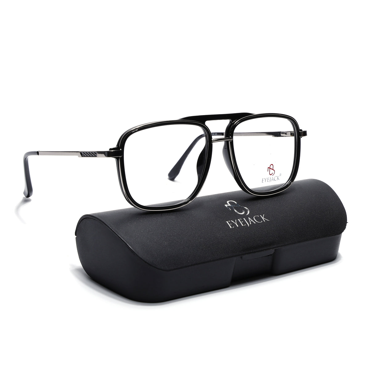 Eyejack Skyline Black & Silver Wayfarer Eyeglasses for Men & Women (170206FCL2119-C7)