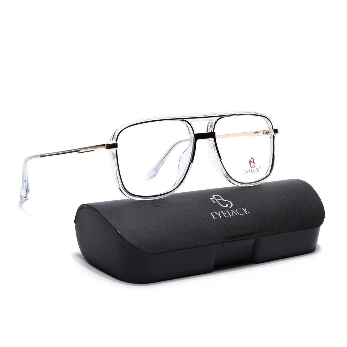 Eyejack Skyline Golden & Transparent Wayfarer Eyeglasses for Men & Women (170207FCL2029-C5)