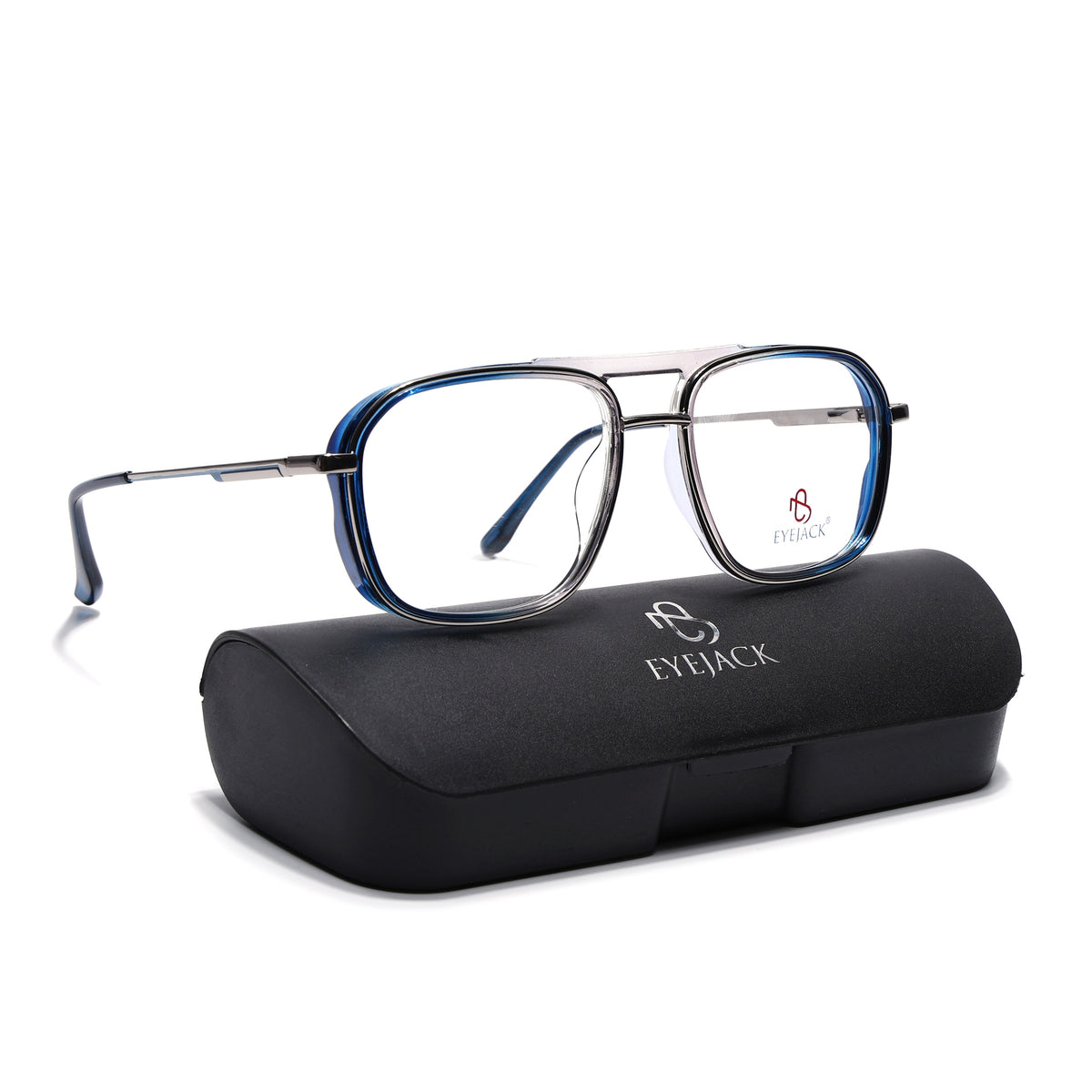 Eyejack Skyline Silver & Blue Wayfarer Eyeglasses for Men & Women (170209FCL2040-C2)