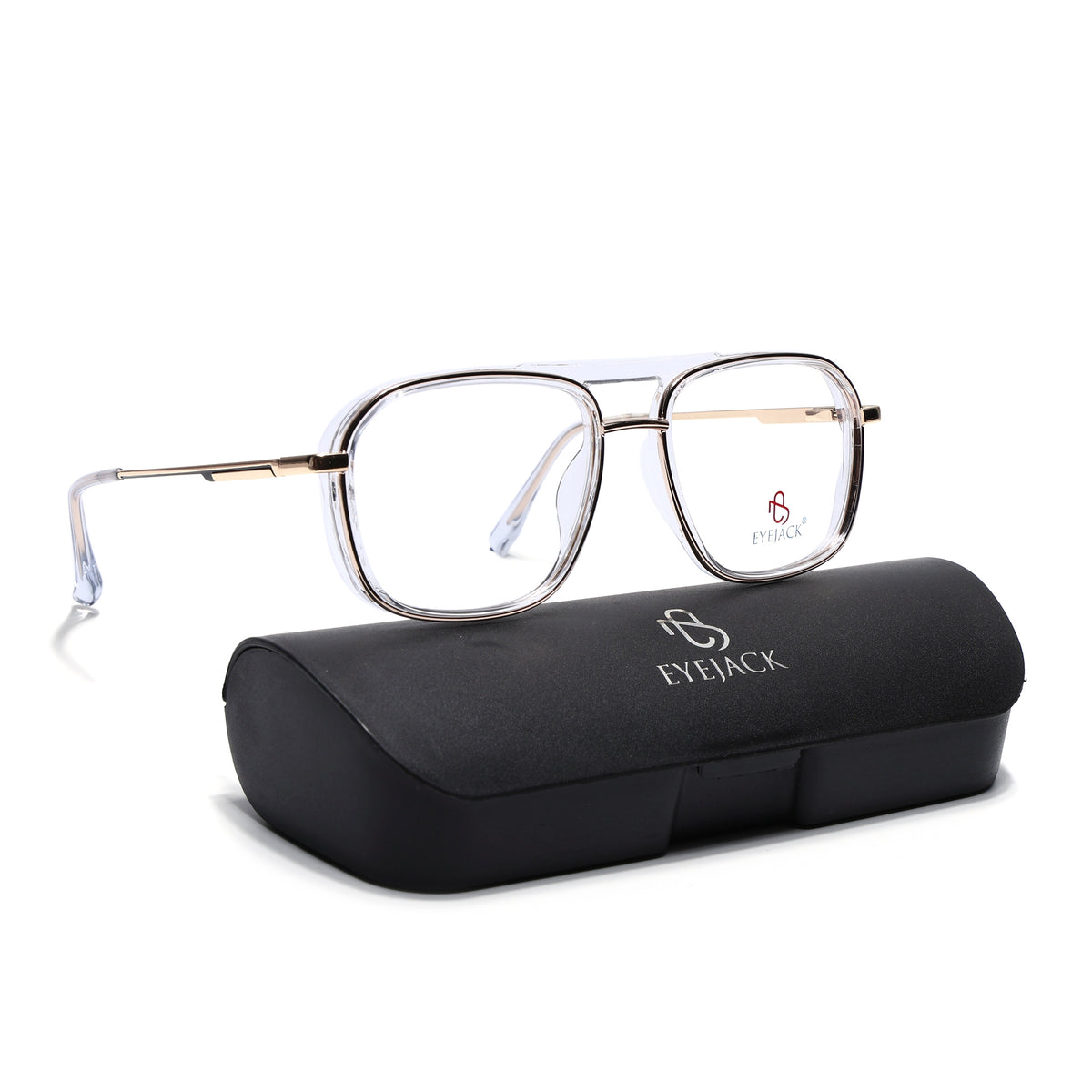 Eyejack Skyline Golden & Transparent Wayfarer Eyeglasses for Men & Women (170209FCL2041-C3)