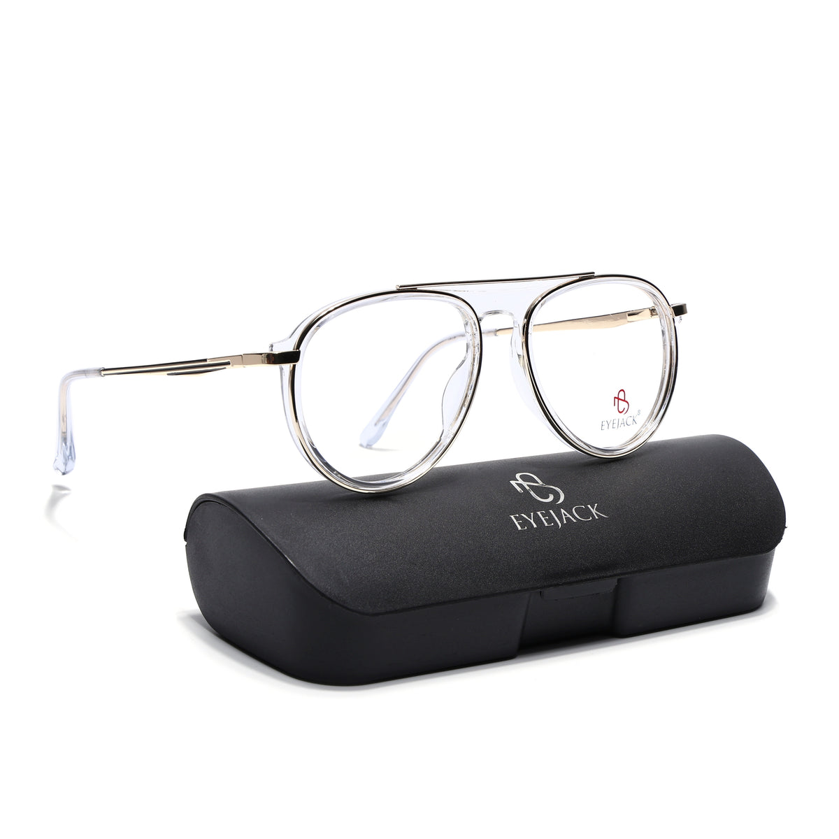 Eyejack Skyline Golden & Transparent Aviator Eyeglasses for Men & Women (170210FCL2048-C5)