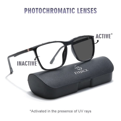 Eyejack Photochromic Shine Black Square Eyeglasses for Men & Women (18002CL587-C1)