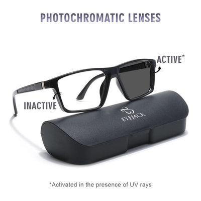 Eyejack Photochromic Shine Black Rectangle Eyeglasses for Men & Women (18003CL589-C1)