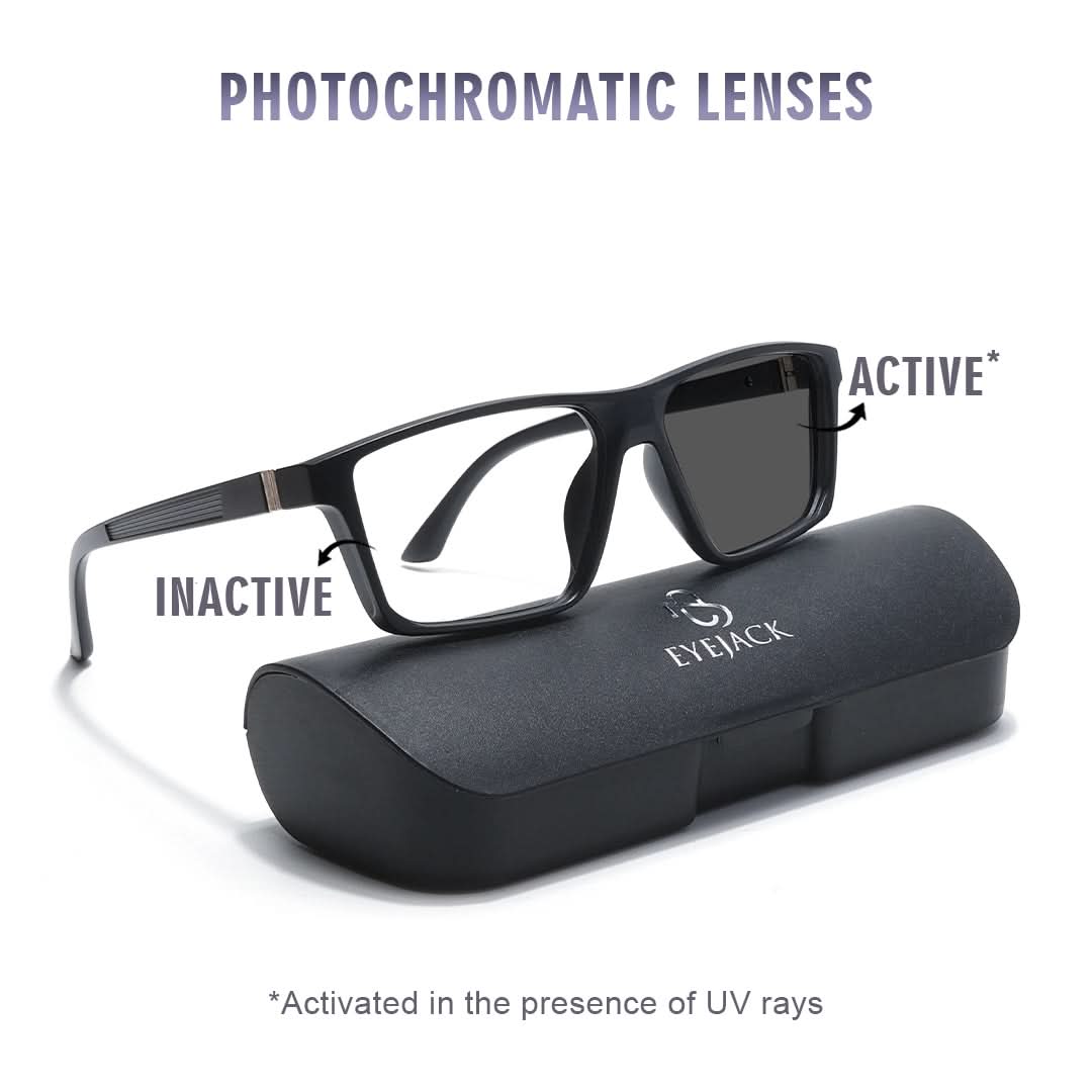 Eyejack Photochromic Matt Black Rectangle Eyeglasses for Men & Women (18003CL590-C2)
