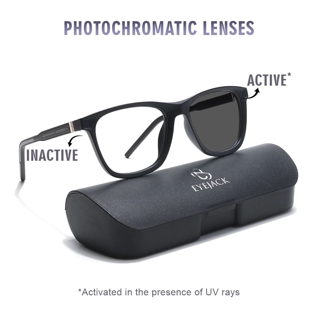 Eyejack Photochromic Matt Black Square Eyeglasses for Men & Women (18004CL592-C2)