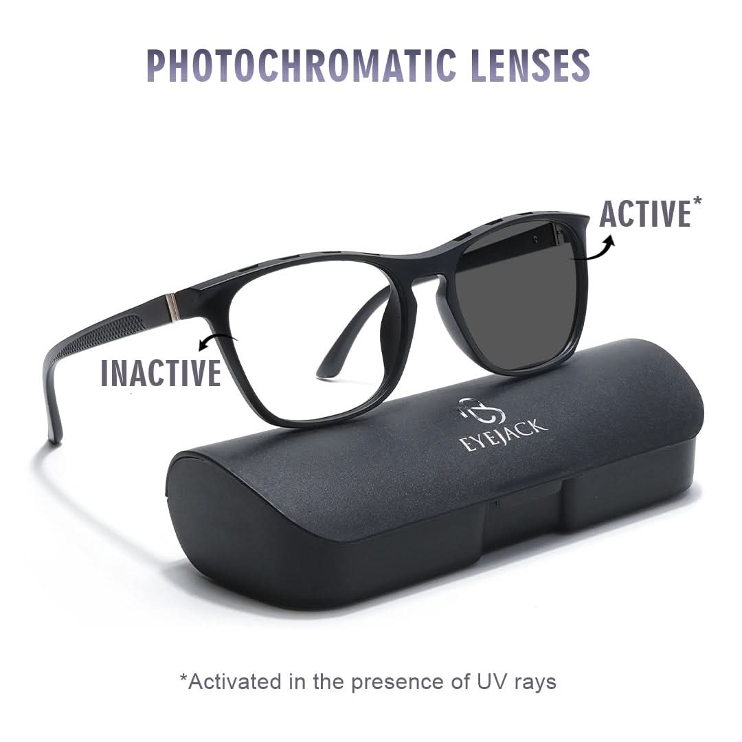Eyejack Photochromic Matt Black Square Eyeglasses for Men & Women (18011CL594-C2)