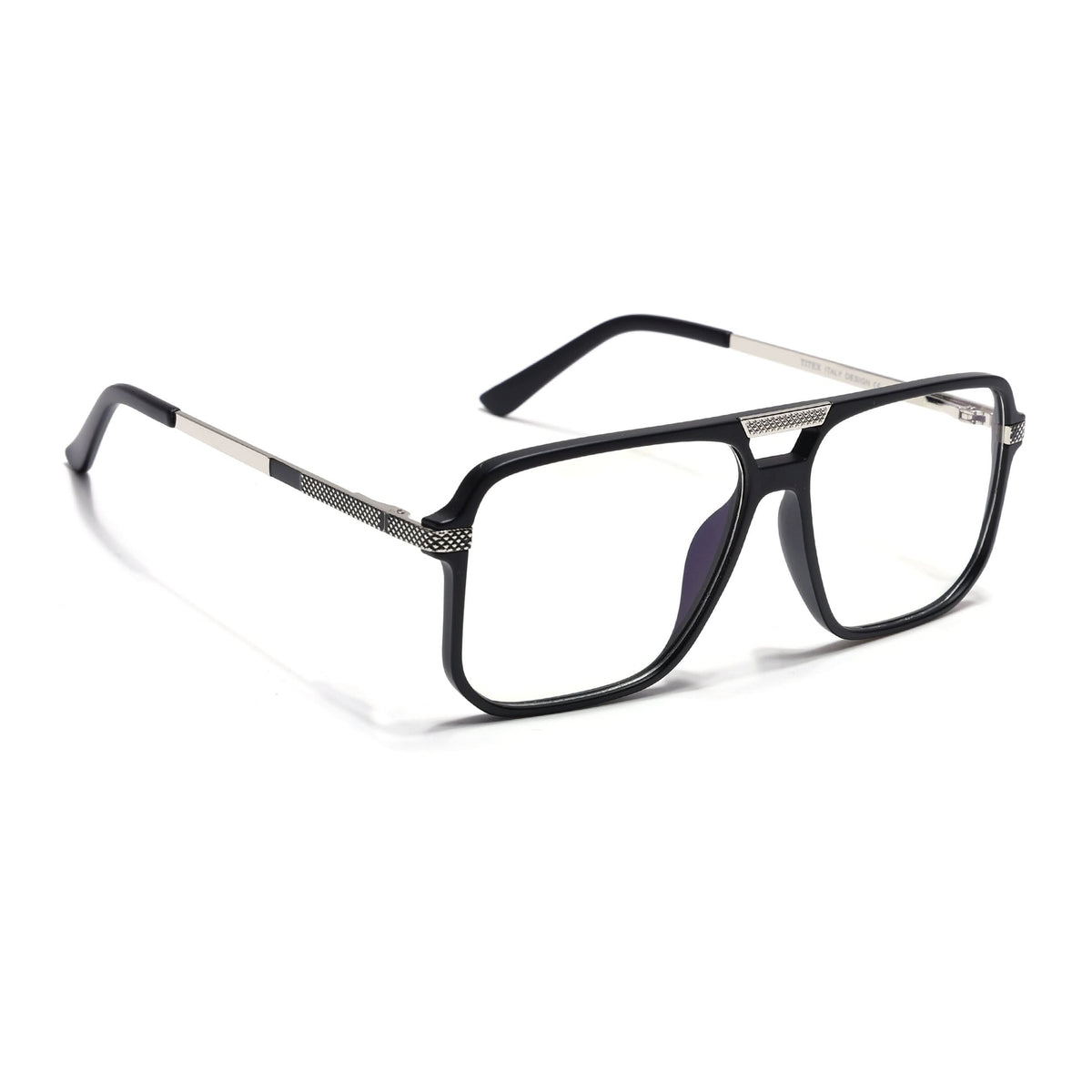 EyeJack Titex Matt Black & Silver Wayfarer Eyeglasses for Men & Women (18901CL249-C1)