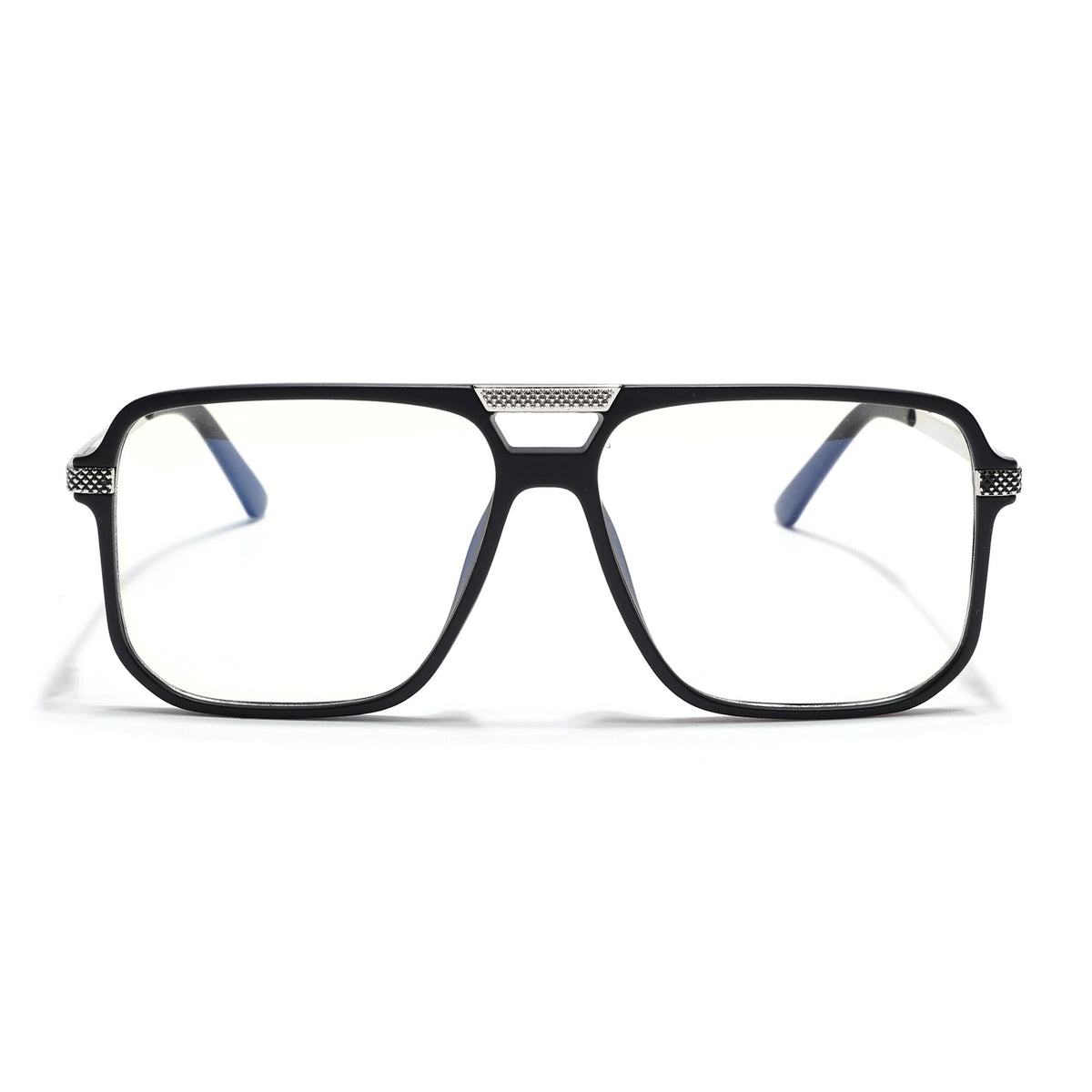 EyeJack Titex Matt Black & Silver Wayfarer Eyeglasses for Men & Women (18901CL249-C1)