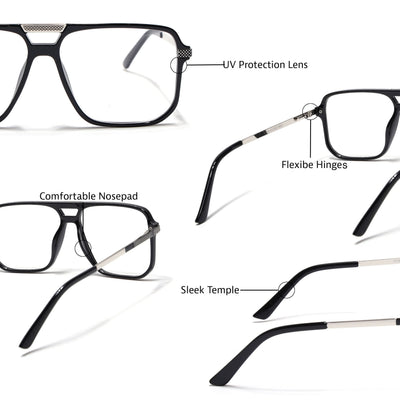 EyeJack Titex Shine Black & Silver Wayfarer Eyeglasses for Men & Women (18901CL250-C2)