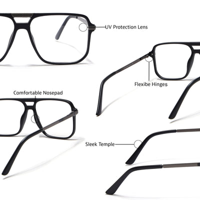 EyeJack Titex Matt Black & Grey Wayfarer Eyeglasses for Men & Women (18901CL252-C4)