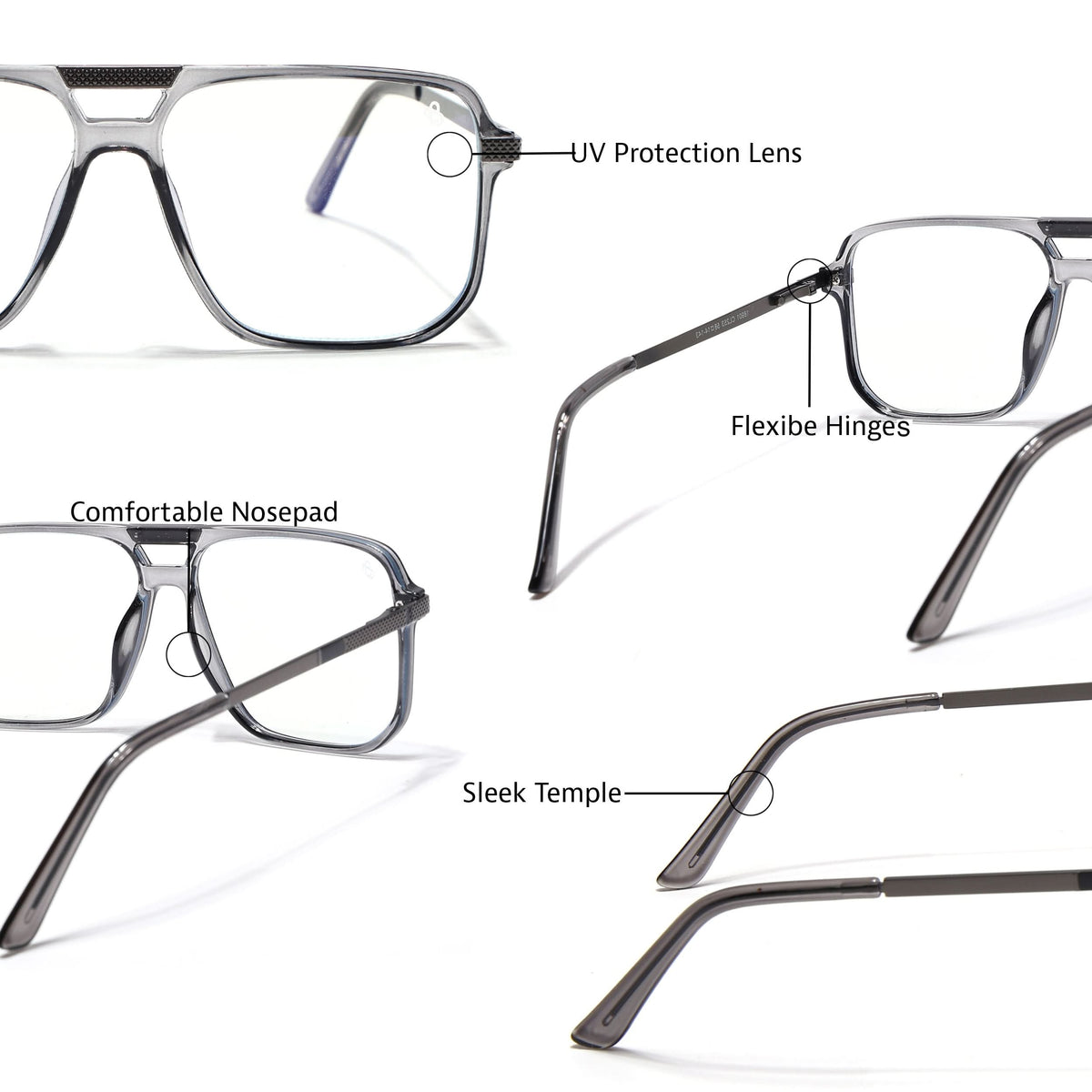 EyeJack Titex Shine Grey Wayfarer Eyeglasses for Men & Women (18901CL253-C5)