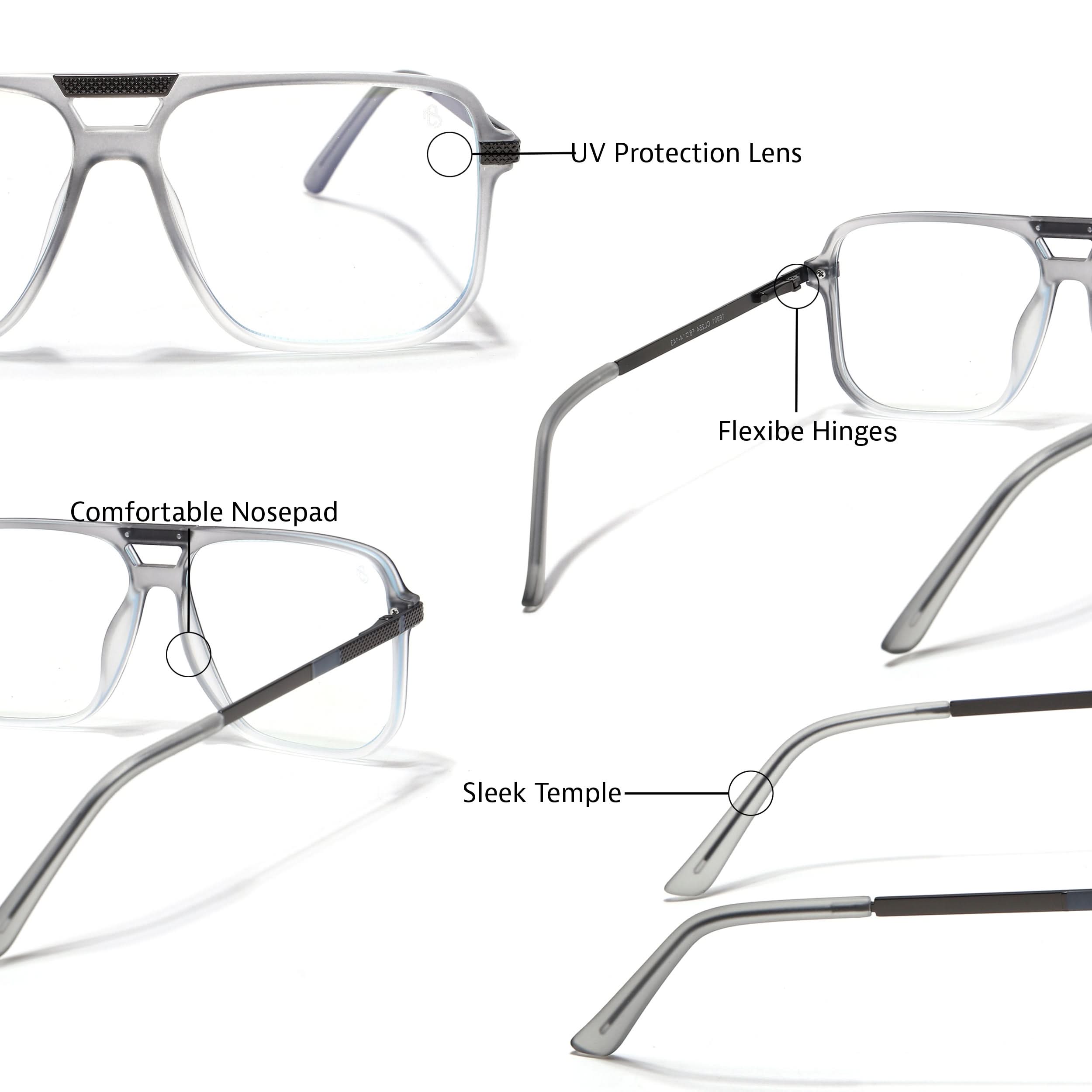 EyeJack Titex Matt Grey Wayfarer Eyeglasses for Men & Women