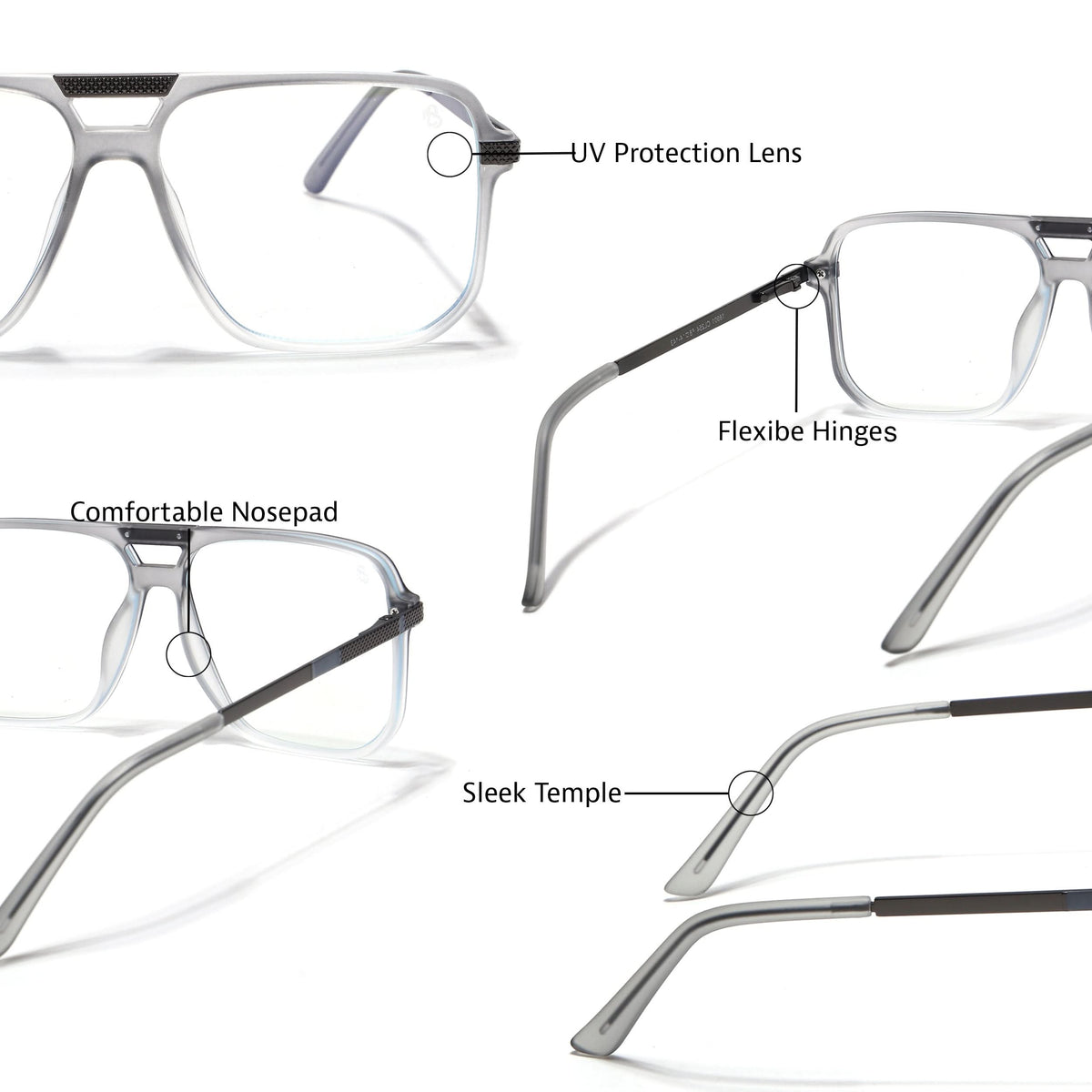 EyeJack Titex Matt Grey Wayfarer Eyeglasses for Men & Women (18901CL254-C6)