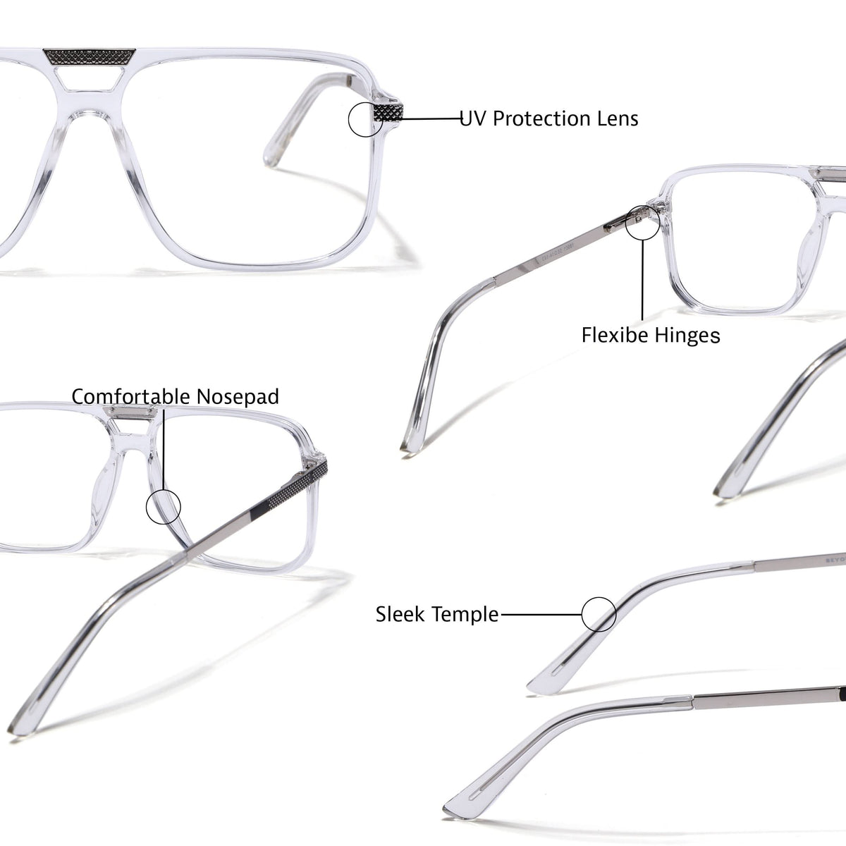 EyeJack Titex Transparent Wayfarer Eyeglasses for Men & Women (18901CL255-C7)