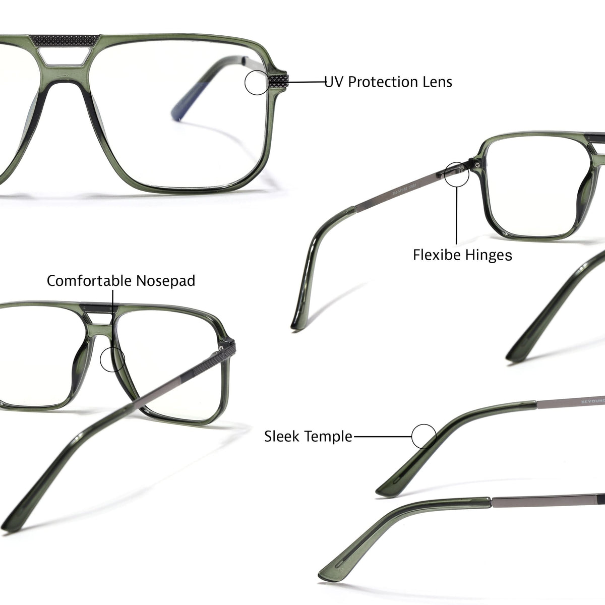 EyeJack Titex Green Wayfarer Eyeglasses for Men & Women (18901CL257-C9)