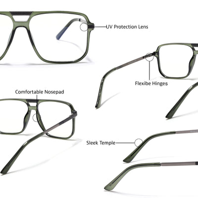 EyeJack Titex Green Wayfarer Eyeglasses for Men & Women (18901CL257-C9)