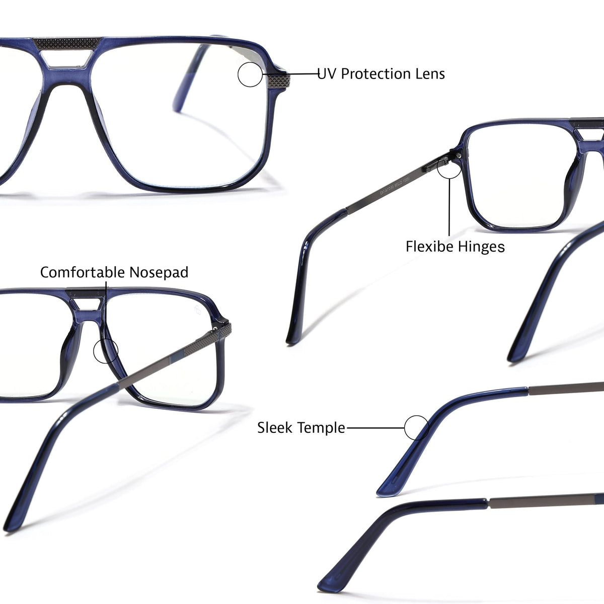 EyeJack Titex Blue Wayfarer Eyeglasses for Men & Women (18901CL258-C10)