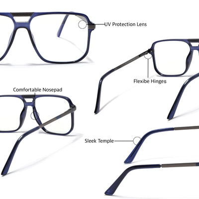EyeJack Titex Blue Wayfarer Eyeglasses for Men & Women (18901CL258-C10)