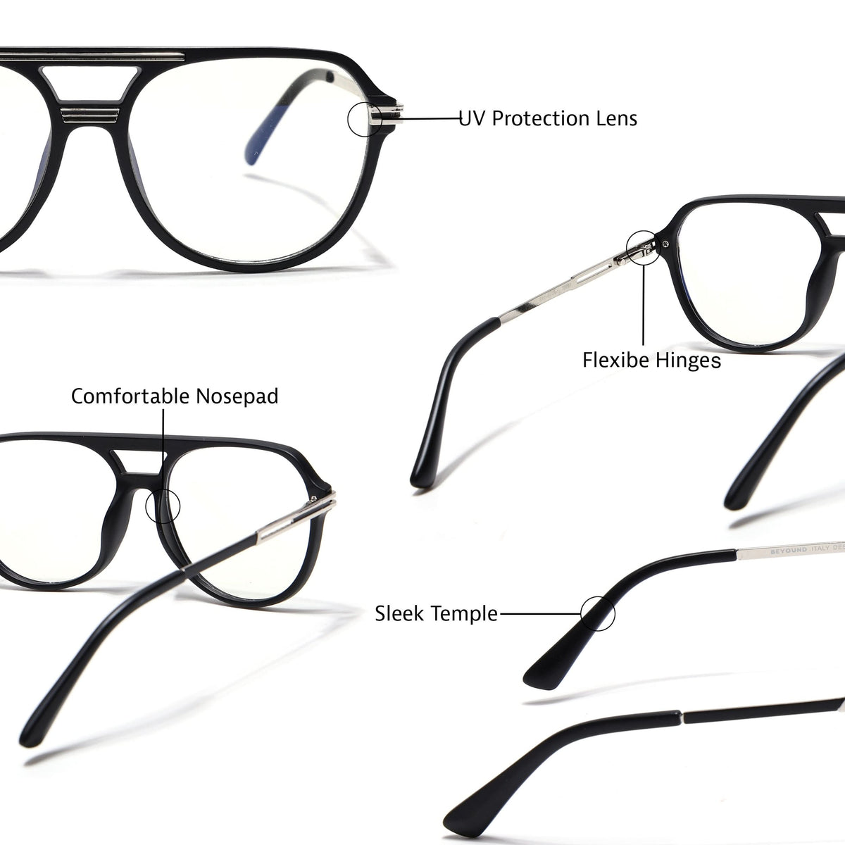 EyeJack Titex Matt Black & Silver Wayfarer Eyeglasses for Men & Women (18902CL260-C1)