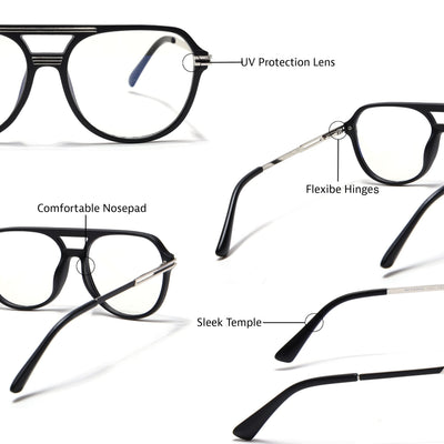 EyeJack Titex Matt Black & Silver Wayfarer Eyeglasses for Men & Women (18902CL260-C1)