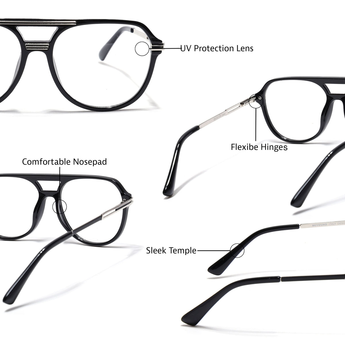 EyeJack Titex Shine Black & Silver Wayfarer Eyeglasses for Men & Women (18902CL261-C2)