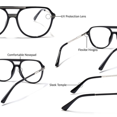 EyeJack Titex Shine Black & Silver Wayfarer Eyeglasses for Men & Women (18902CL261-C2)