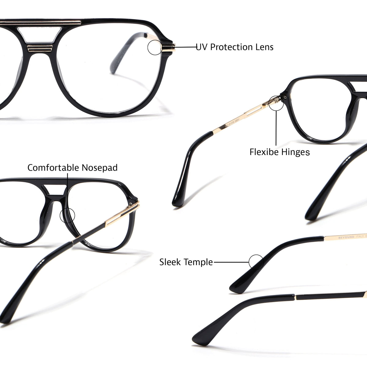 EyeJack Titex Shine Black & Golden Wayfarer Eyeglasses for Men & Women (18902CL262-C3)