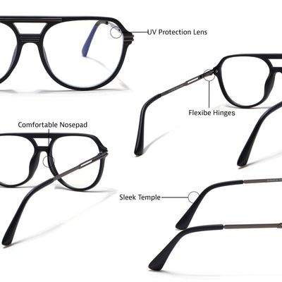 EyeJack Titex Matt Black & Grey Wayfarer Eyeglasses for Men & Women (18902CL263-C4)