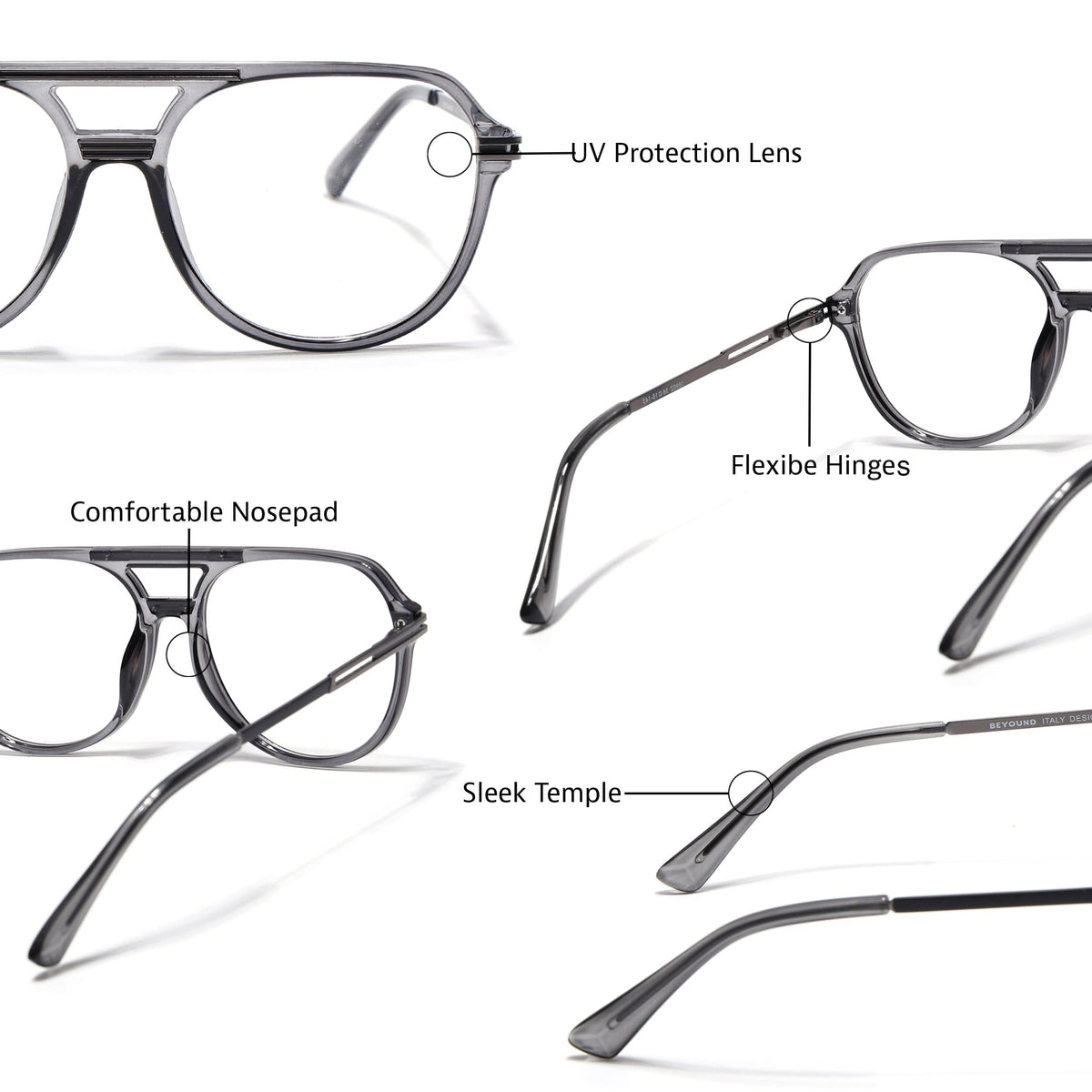 EyeJack Titex Shine Grey Wayfarer Eyeglasses for Men & Women (18902CL264-C5)
