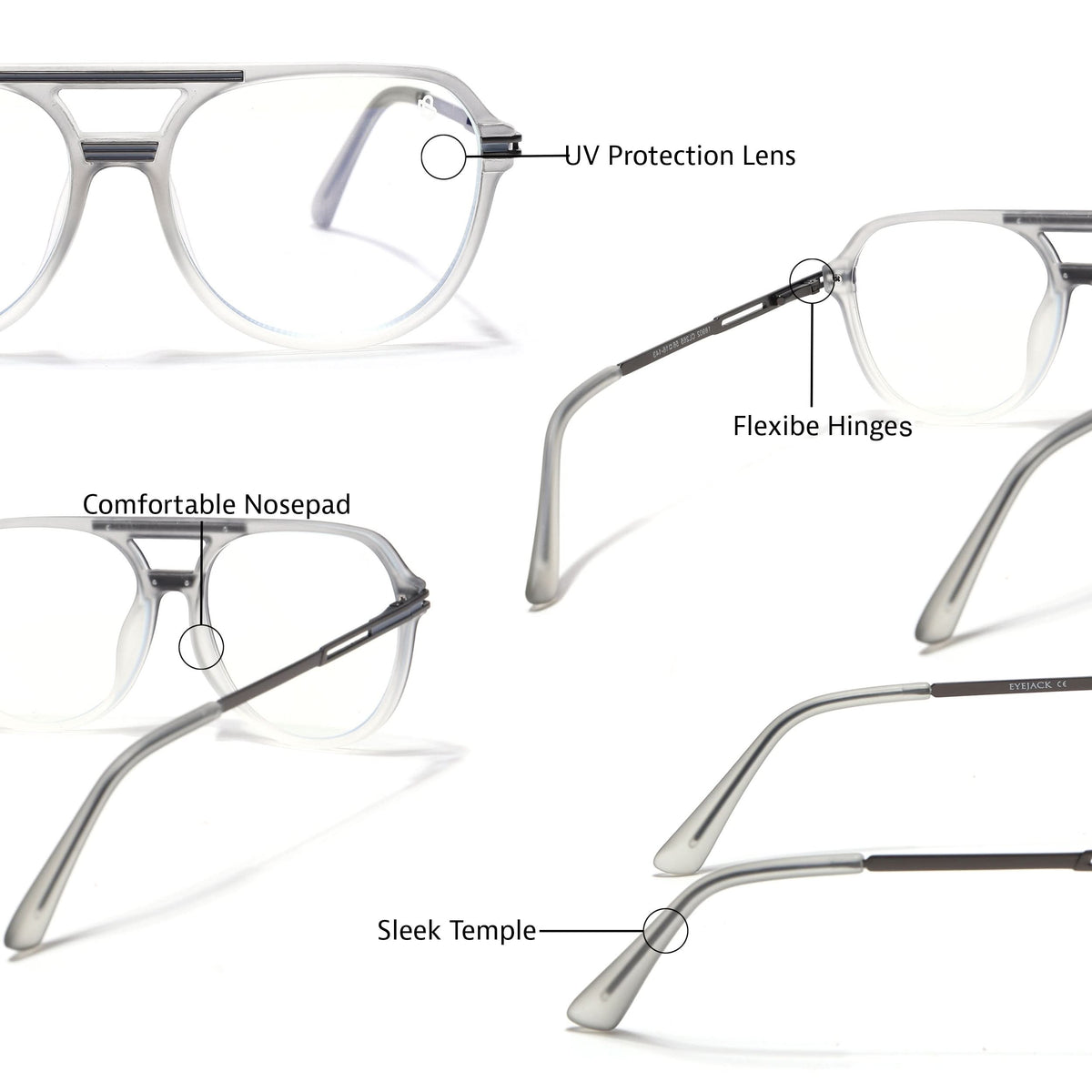 EyeJack Titex Matt Grey Wayfarer Eyeglasses for Men & Women (18902CL265-C6)