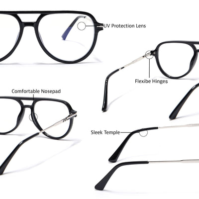 EyeJack Titex Shine Black & Silver Wayfarer Eyeglasses for Men & Women (18903CL349-C2)