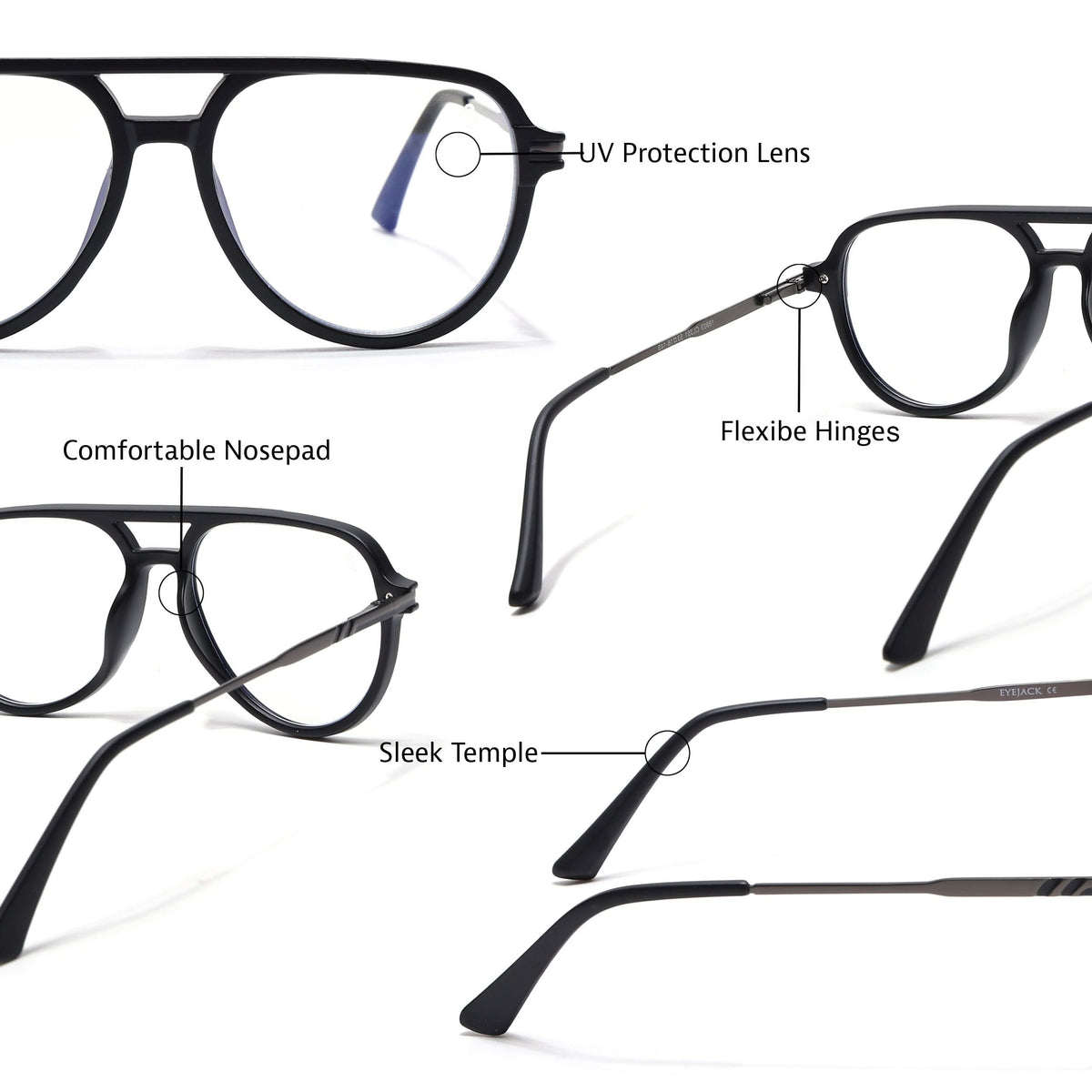 EyeJack Titex Matt Black & Grey Wayfarer Eyeglasses for Men & Women (18903CL351-C4)