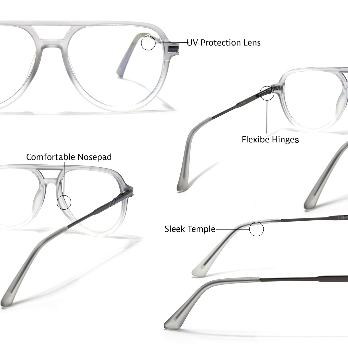 EyeJack Titex Matt Grey Wayfarer Eyeglasses for Men & Women (18903CL353-C6)