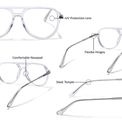 EyeJack Titex Transparent & Silver Wayfarer Eyeglasses for Men & Women (18903CL354-C7)