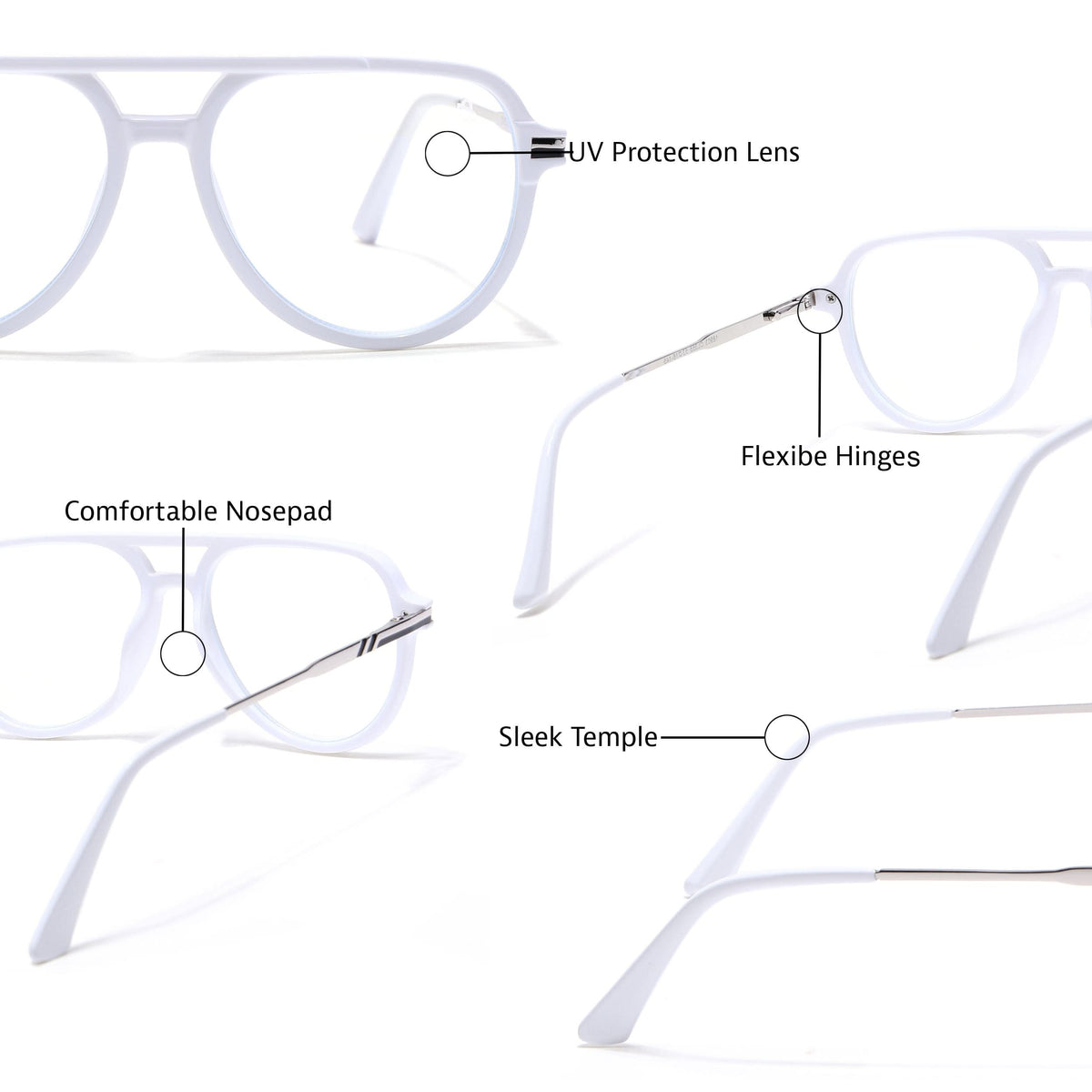 EyeJack Titex White & Silver Wayfarer Eyeglasses for Men & Women (18903CL355-C8)