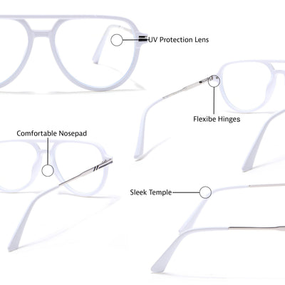 EyeJack Titex White & Silver Wayfarer Eyeglasses for Men & Women (18903CL355-C8)