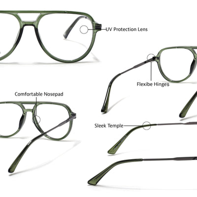 EyeJack Titex Green & Grey Wayfarer Eyeglasses for Men & Women (18903CL356-C9)