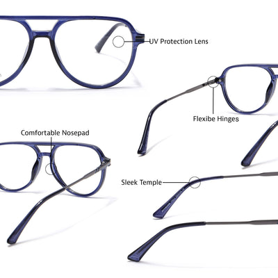 EyeJack Titex Blue & Silver Wayfarer Eyeglasses for Men & Women (18903CL357-C10)