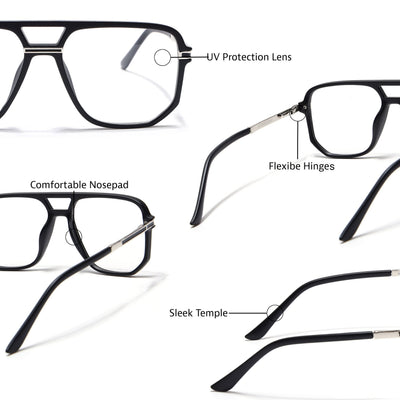 EyeJack Titex Matt Black & Silver Wayfarer Eyeglasses for Men & Women (18904CL270-C1)