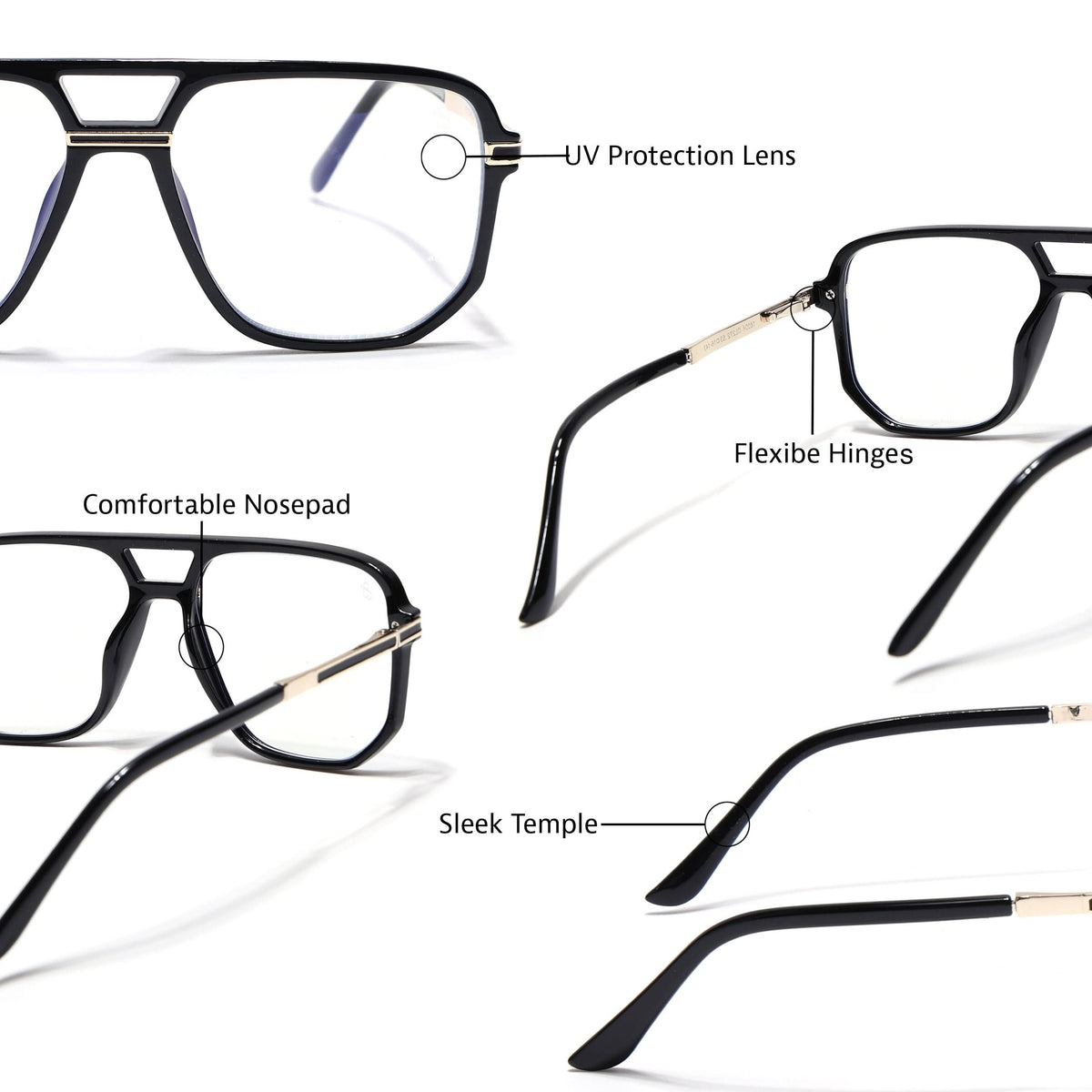 EyeJack Titex Shine Black & Golden Wayfarer Eyeglasses for Men & Women (18904CL272-C3)