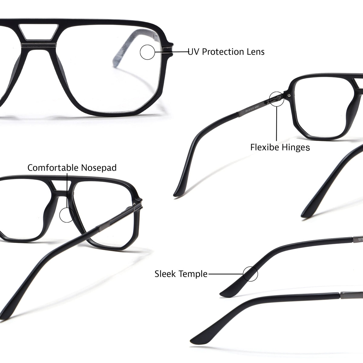 EyeJack Titex Matt Black & Grey Wayfarer Eyeglasses for Men & Women (18904CL273-C4)