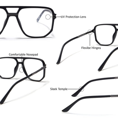 EyeJack Titex Matt Black & Grey Wayfarer Eyeglasses for Men & Women (18904CL273-C4)