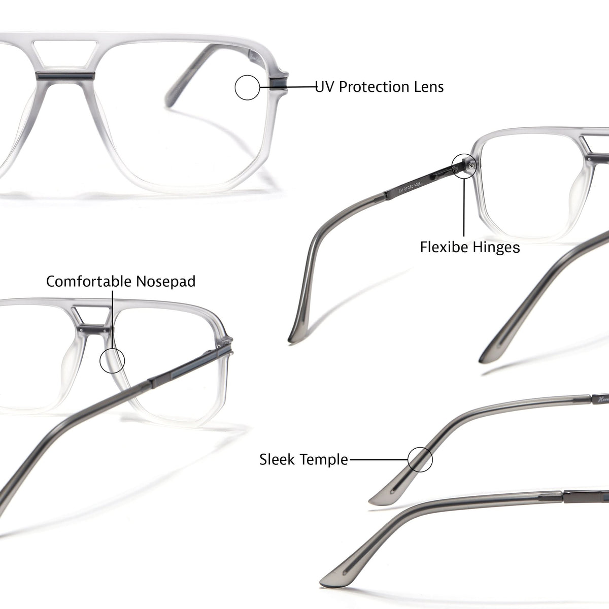 EyeJack Titex Matt Grey Wayfarer Eyeglasses for Men & Women (18904CL275-C6)