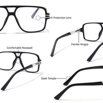EyeJack Titex Matt Black & Silver Wayfarer Eyeglasses for Men & Women (18905CL281-C1)